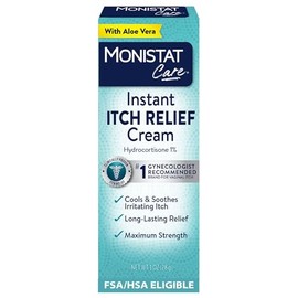 Monistat Crema instantánea para aliviar la picazón para mujeres, fórmula sin fragancia con aloe vera alivia y enfría la picazón vaginal, 1 onza