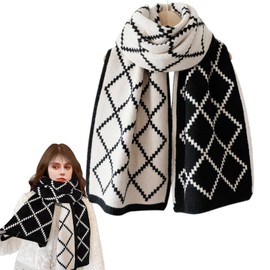 Kendwing Winter Knitted Scarves Men Women Scarf Winter Scarves & Scarves for Women, Two-Tone Checked Soft Wool Scarf, Fashion Warm Pashmina Women's Scarf Pair Style Winter Scarf Autumn Scarf, black