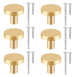CVIUYO 6 Pcs 30mm Round Cabinet Knobs, Gold Drawer Knobs, Door Kitchen Hardware Cupboard Handles, Stainless Steel Single Hole Kitchen Door Knobs with Screws for Home Decorating, Cupboard, Wardrobe