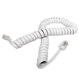 15ft RJ9 4P4C Curly Cord, Cross-Wired - White