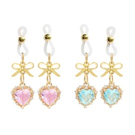 Propinkup Crystal Heart Pendant Body Clamps Non-Pierce Jewelry with Bow, Red and Green Gemstones for Women Gold-Tone, 2 Pairs Adjust Tightness (2 Pairs - Pink Sapphire)