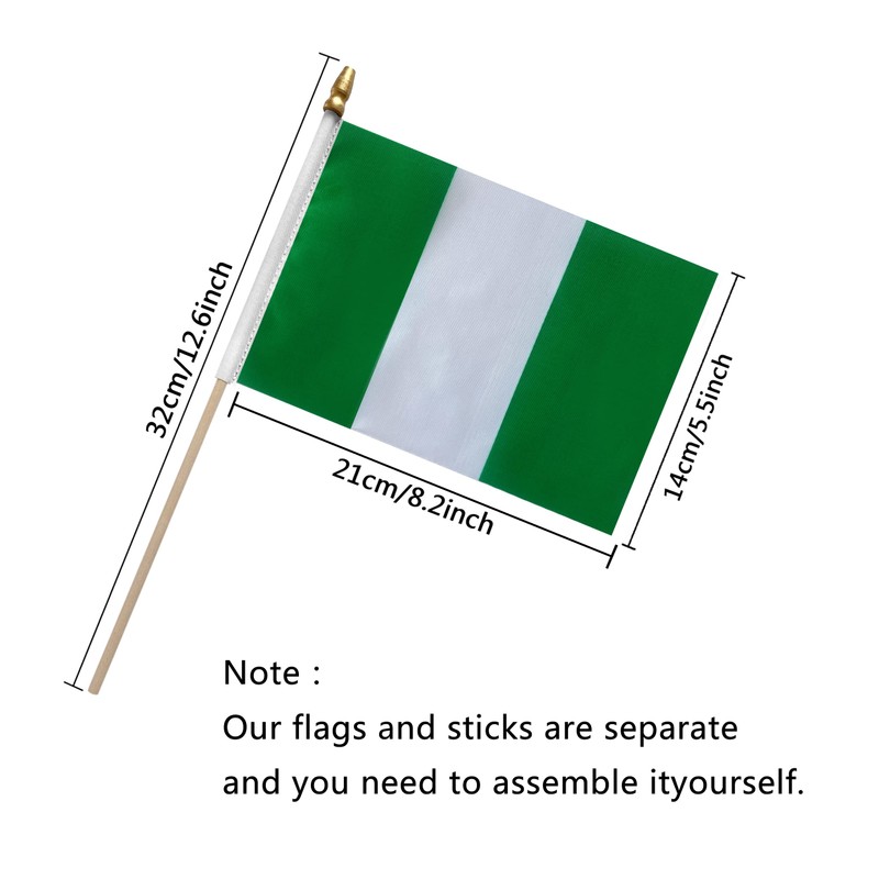 TSMD Nigeria Stick Nigerian Small Mini Hand Held Flags,5x8 Inch,12