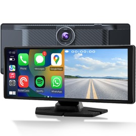 Wireless Apple CarPlay Screen for Car, 10.26" Touchscreen with Portable Car Stereo CarPlay & Android Auto, 4K Front Dash Cam, 1080P Backup Camera, Mirror Link, Voice Control, GPS Navigation (Black)