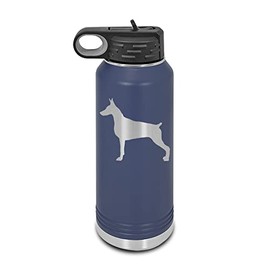 Doberman Pinscher Laser Engraved Water Bottle Customizable Polar Camel Stainless Steel with Straw - Dog Canine pet Navy Blue 32 oz
