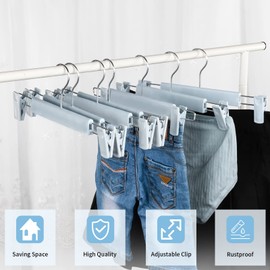 Lamitocs Skirt Hangers，Pants Hangers with Clips，360 ° Swivel Hooks Space Saving Hangers for Pants, Skirts, Clothes, Jeans (10Pack, Light Blue)
