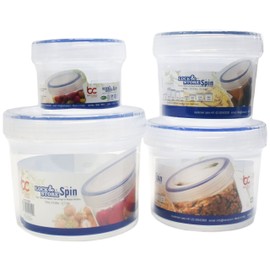 Set of 16 Lock & Store Spin Food Storage Containers! 4 Assorted Sizes - Spin Close Top - Microwave - Dishwasher - Freezer Safe - BPA FREE - Easy, Clean and Hygienic Food Storage for Modular Homes!