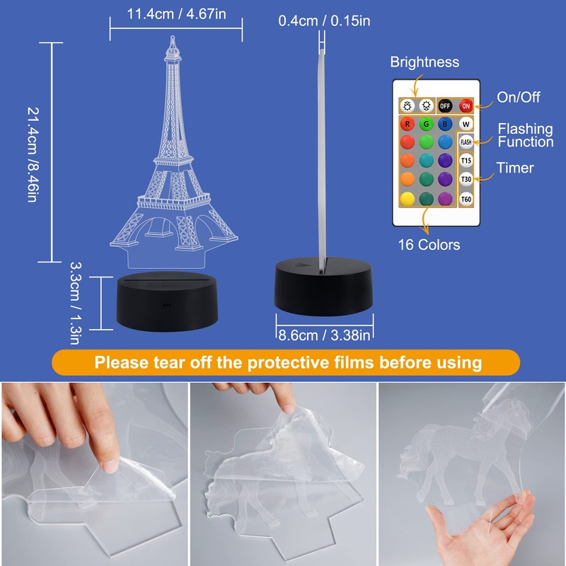 FULLOSUN Eiffel Tower Nightlight 3D Illusion Lamp Visual Bedroom Decoration