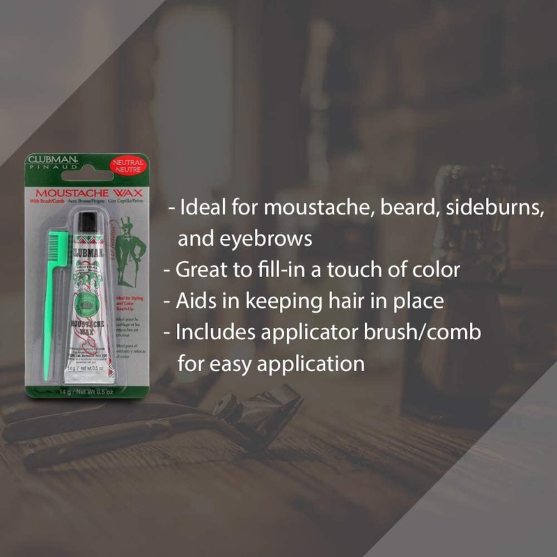 Clubman Moustache Wax with Brush Comb - Neutral 14g
