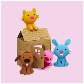 Sago Mini Plush Gift Pack, 4 Stuffed Animals with Transforming Cardboard Playhouse, Pretend Play Kids Toys for Boys & Girls Ages 3 and up