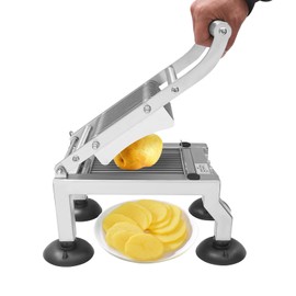 Stainless Steel Slicer Tool Manual within 2.76in Fruit Vegetable Cutter Stainless Steel Food Slicer for Onion Cucumber Tomato, Home and Commercial Use, 4 Suction Cups