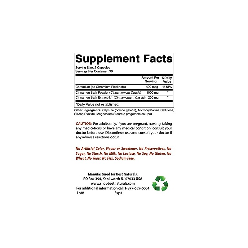 Best Naturals Cinnamon 1000 mg with Chromium 200 mcg 180