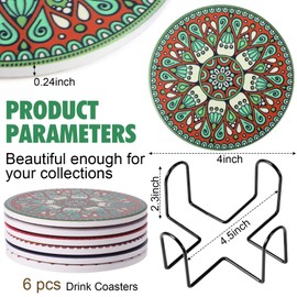 Yiyiring Coasters for Drinks, Drink Coasters with 1 Holder, Absorbent Coaster Sets of 6, Ceramic Drink Coaster, Suitable for Wooden Table Cups Home Housewarming Living Room Decor, 4 Inch (Vivid)