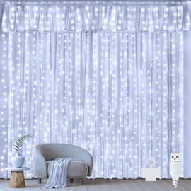Ollny Curtain Lights Indoor Outdoor, 300LED 3mx3m Waterfall Hanging Plug in String Lights, Waterproof Window Lights for Bedroom/Wall/Outdoor/Wedding/Party