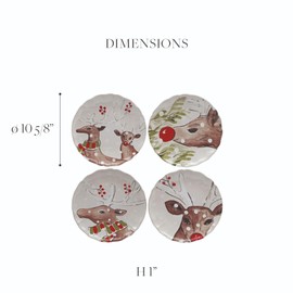 Casafina Set of 4 Ceramic Stoneware 11'' Dinner Plates - Deer Friends Collection, White | Microwave & Dishwasher Safe Dinnerware | Food Safe Glazing | Restaurant Quality Tableware