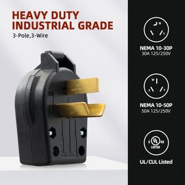 AIDA NEMA 10-30P & NEMA 10-50P Plug, 30 & 50 Amp, 125 & 250 Volt, 3-Pole, 3-Wire, Interchangeable Straight Blade Angle Plug for Dryers & Ranges Replacement, Industrial Grade, Non-Grounding, UL Listed
