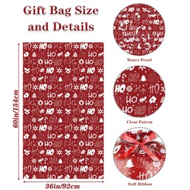 4PCS Extra Large Christmas Plastic Gift Bags, Jumbo 60" x 36" Giant Xl Bags with Ribbon and Tag for Oversized Xmas Holiday Presents Wrapping.