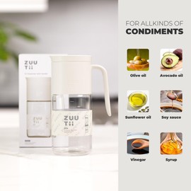 Zuutii Olive Oil Dispenser Bottle Auto Flip Vinegar Dispenser for Kitchen with No-Drip Bottle Spout,18.6Oz Glass Oil Dispenser Bottle for Kitchen Cooking,Light Cream