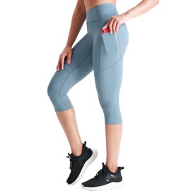 CADMUS Womens Yoga Pants Workout Legging Capri with Pocket, Pack of 1, Light Blue, 23#, XL