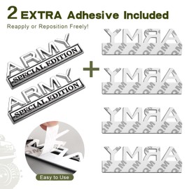 YQCQWL 2Pack Army Special Edition Car Emblem with 4 Adhesives, 3D Badge Decal for Trucks, Metal Stickers Replacement Compatible with Universal Vehicle, Army Veteran Gifts for Men (Silver & Black)