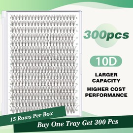 Lash Clusters 300Pcs Individual Lashes 10D 0.1D Curl 9-18MMIX Lash Extensions Clusters Lashes Soft&Natural False Eyelashes Individual DIY Eyelash Extension at Home(10D-0.1D,9-18MIX)