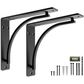 Classic Shelf Bracket Set by Balin Designs (Black) for 12"- 14" Fireplace Mantel Shelves L Brackets – Heavy Duty Decorative Metal Supports – Easy Installation with Hardware Included - Set of 2