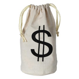Beistle Fabric Drawstring Money Bag Pouch with Dollar Sign for Casino Night Theme Party Favors, 8.5" x 6.5", Natural/Black