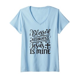 Womens Blessed Assurance Jesus is Mine V-Neck T-Shirt