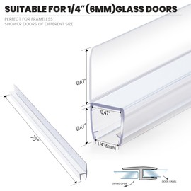 Shower Door Seal Strip 2PCS, PVC Clear Seal Strip for 1/4"(6mm) Thick Frameless Glass Door Side&Bottom, 78 Inch Long Shower Door Seal