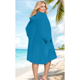 KFUBUO Surf Poncho Changing Towel Swim Robe with Pocket Plus Size Terry Cloth Swim Cover Up for Women Towel Poncho Hoodie