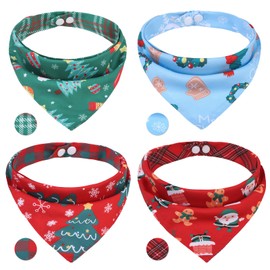 PAWCHIE Christmas Dog Bandanas 4 Pack, Reversible Dog Party Triangle Scarf Bibs, Pet Holiday Costume with Adjustable Snaps, Multiple Christmas-Themed Patterns for Small Medium Dogs Puppy, Cats, Pets