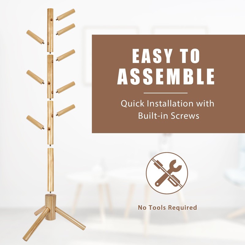 Haddockway Wooden Coat Rack Stand with 8 Hooks New Zealand