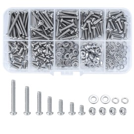 300 Pcs M3 Cross Pan Head Screws Nuts Bolts Washers Assortment Set, Stainless Steel Hex Socket Button Head Machine Screws and Nuts with Lock Flat Washers Kit