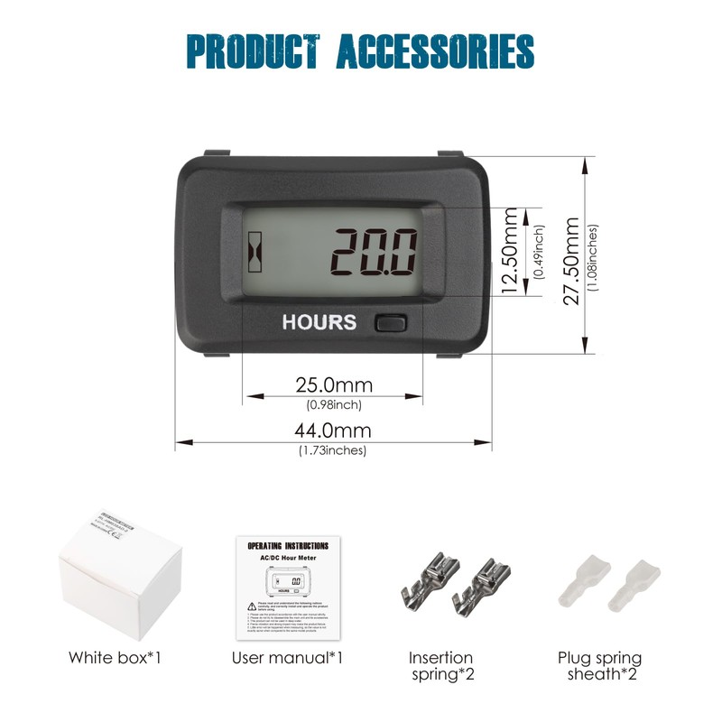 Runleader Digital Maintenance Hour Meter AC/DC 5V to 277V for