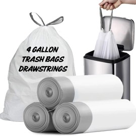 Kitchen trash bags 4 Gallons - 60 pack Drawstring Durable Extra Thick Small Garbage Bags, Unscented, Leak-Proof Wastebasket Liners for Bathroom, Office, and Bedroom bins basketball cans