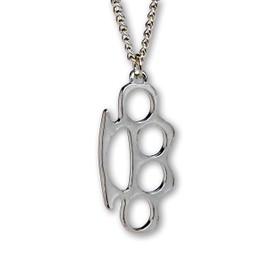 Real Metal Replica “Knucks Charm” Polished Silver Finish Pendant Necklace Twenty Inch Chain