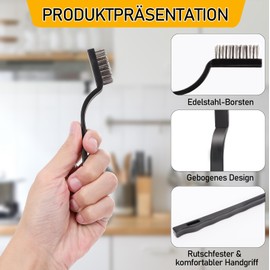 EXTRAPINS Pack of 30 wire brushes, mini wire brushes, wire brush with curved plastic handle, stainless steel metal brush, small wire brushes for cleaning welding slag, dirt, rust