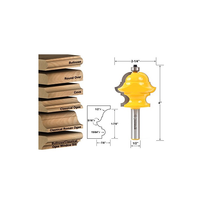 YONICO Architectural Molding Router Bits Multi Profile 1/2-Inch Shank 16155