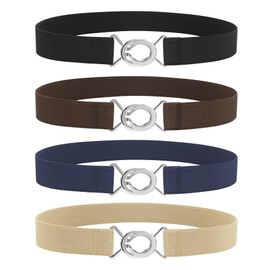 WERFORU 4 Pack Women Skinny Elastic Waist Belt Stretchy Thin Belt for Dress Jeans?Black+Coffee+Khaki+Blue, Fit Waist Size 31-41 Inches-