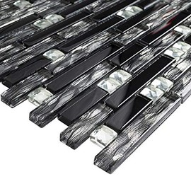 Stone Tile Mosaics Luxury Diamond Glass Mosaic Tile Series for Bathroom Walls, Kitchen Backsplashes (1 Sheet, Black with Gray)