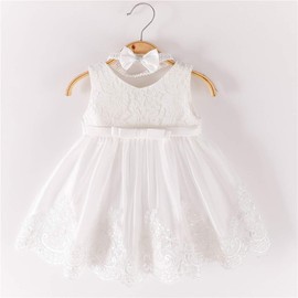 Vestido de bautizo para niñas, vestido formal para fiesta de bautizo, con gorros, Blanco, 18-24 Meses