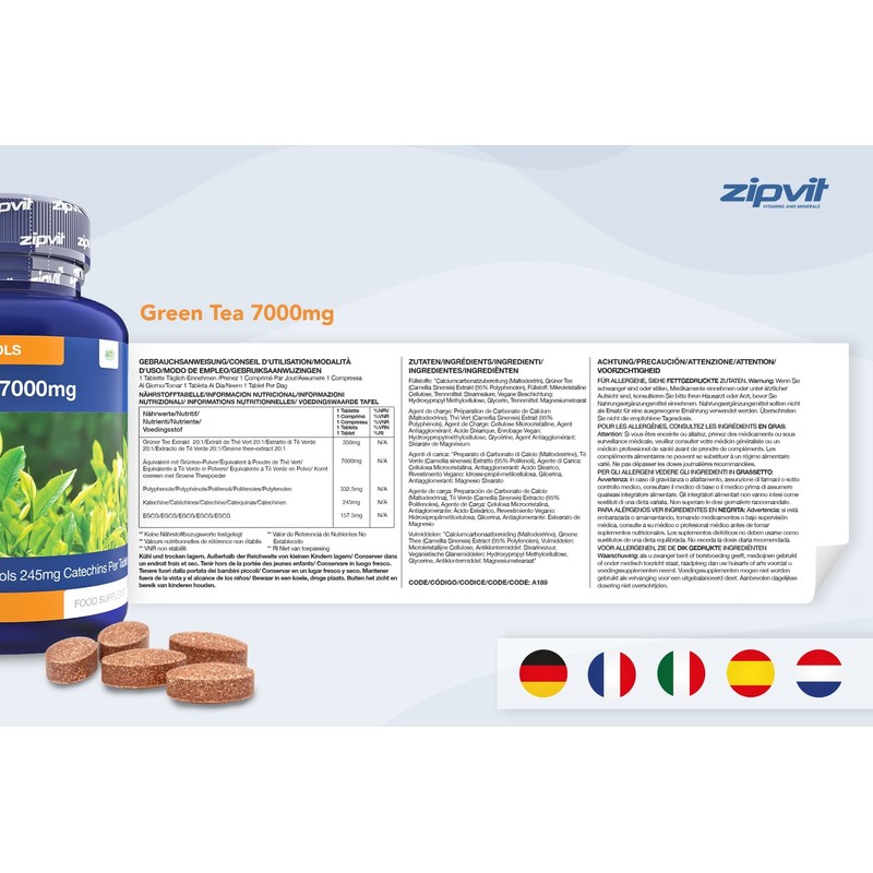 Green Tea Extract 7000mg Antioxidant, 95% Polyphenols. 90 Vegan Green