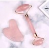 Guasha De Cuarzo Rosa Y Rodillo Para Masaje Facial