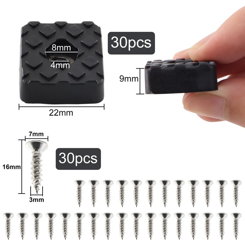 alwaiiz Pack of 30 square rubber buffers, rubber feet, screwable