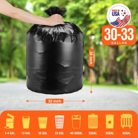 Delxo 30-33 Gallon Black Trash Bags, 250 Count – Heavy Duty Contractor Garbage Bags, Thick, Durable & Puncture-Resistant Plastic – Made in USA for Kitchen, Yard & Commercial Use