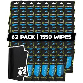 Fortress Electronic Wipes With Microfiber Cloth (25 ct, Pack of 62) To-Go Tech Wipes for Screens, Phones, Keyboards, TV Monitors, Computer Screens, and More [Travel Size] Skin-Safe