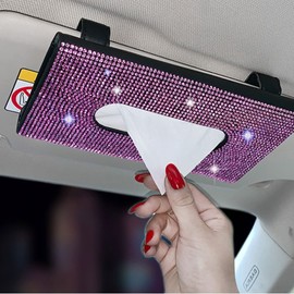 Bling Leather Tissue Box, Glitter Tissue Box for Car Sun Visor, Car Tissue Box, Crystal Tissue Holder for Women, Cosmetic Tissues Box for Sun Visor (Bling Pink, 1 Piece)