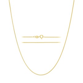 KISPER Italian 18K Gold Plated 925 Sterling Silver Diamond Cut Box Link Chain Necklace – for Women & Men with Spring Ring Clasp – Made in Italy, 30"