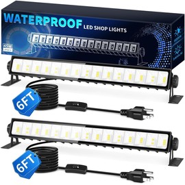THECHAM IP66 Waterproof 45W LED Shop Lights, 5400LM 6000K Daylight White Garage Light with 6FT Power Cord & Switch, Plug in LED Work Light for Garage WorkbenchWorkshop Warehouses Basement Yard 2 Pack