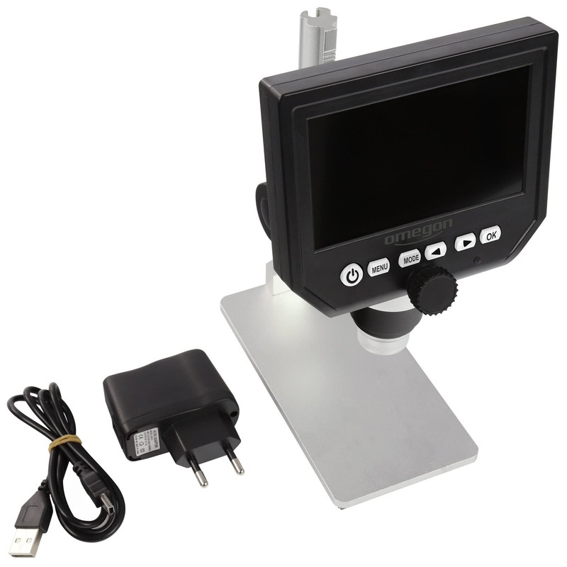 Omegon Digitalmikroskop DigiStar, 1x-600x Zoom, 4,3 Zoll HD-LCD Farbdisplay, integrierte