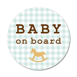 SignStore Mokuba's Gingham Plaid Baby on Board Sticker 4.5" Diameter Multicolor Vinyl Made in Japan Waterproof sticker_car_natural_06_gingham_Baby (Green)